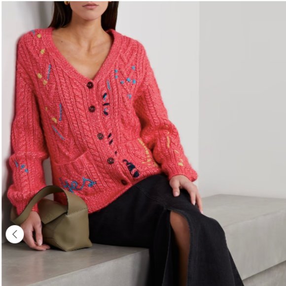 LINGUA FRANCA Embroidered Cable-Knit Pima Cotton Alpaca Merino Wool Cardigan XS - Picture 2 of 13